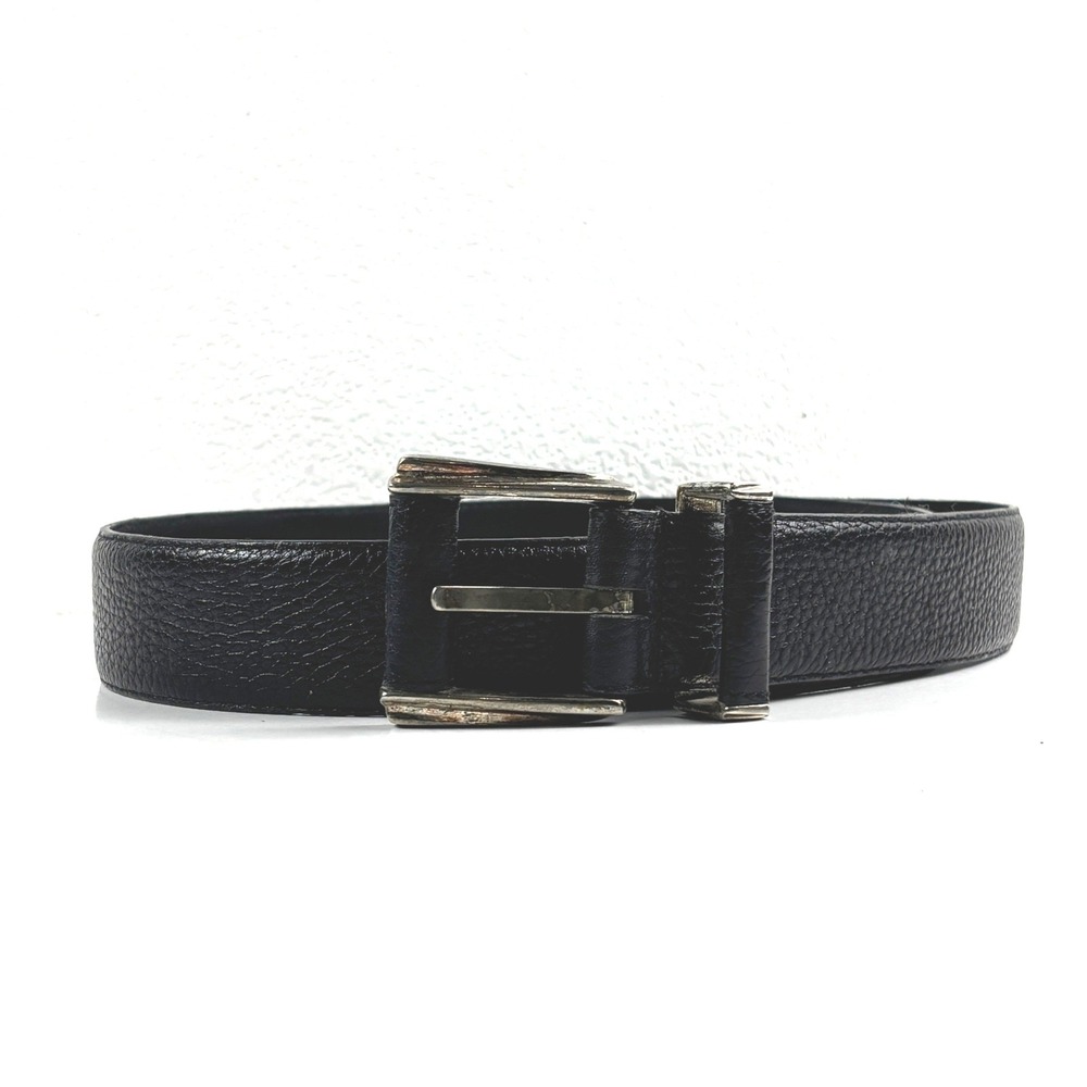 Liz Claiborne Belt Womens Lg 32-36 Black Genuine Leather Pebbled Silver Buckle